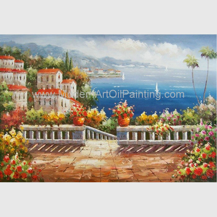 Cheap Handmade Mediterranean Landscape Oil Painting Garden Scene Oil Painting for Decor for sale