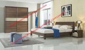 Cheap Wood & Panel furniture in modern deisgn Walnut color by KD bed with Sliding door wardrobe for sale