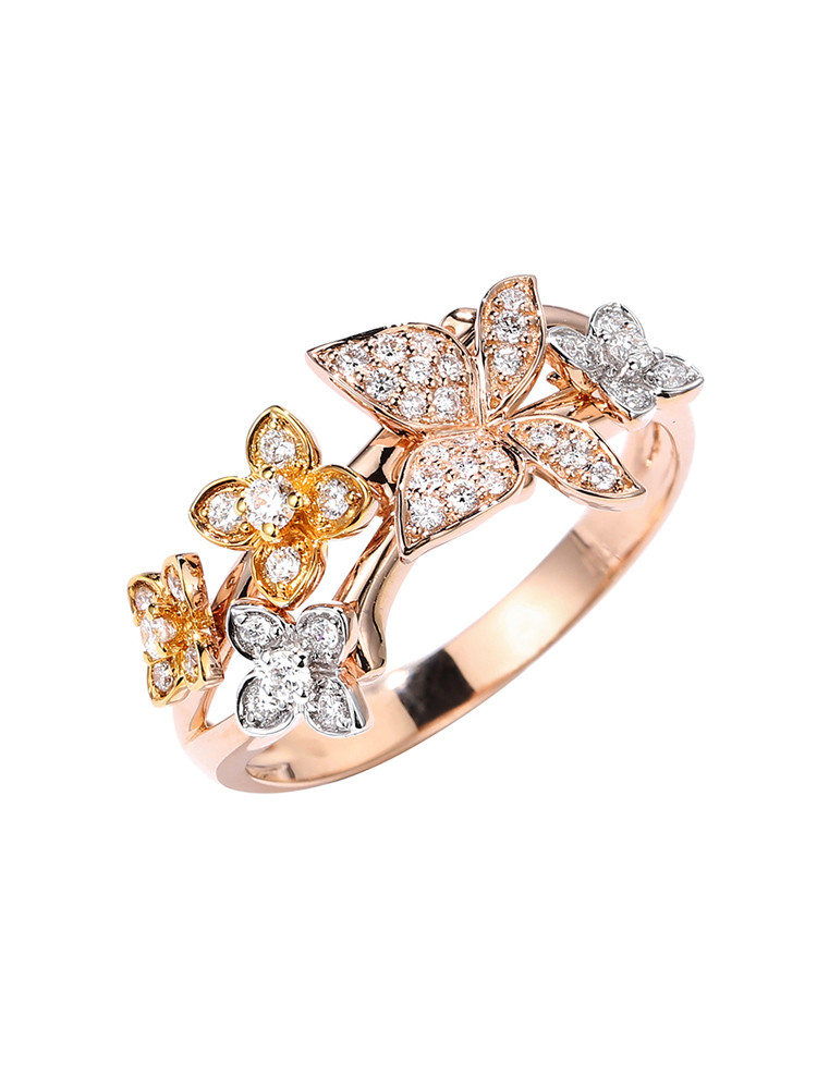 Cheap Wedding rings Rose Gold Butterfly Diamond Ring 18K gold diamond rings for sale