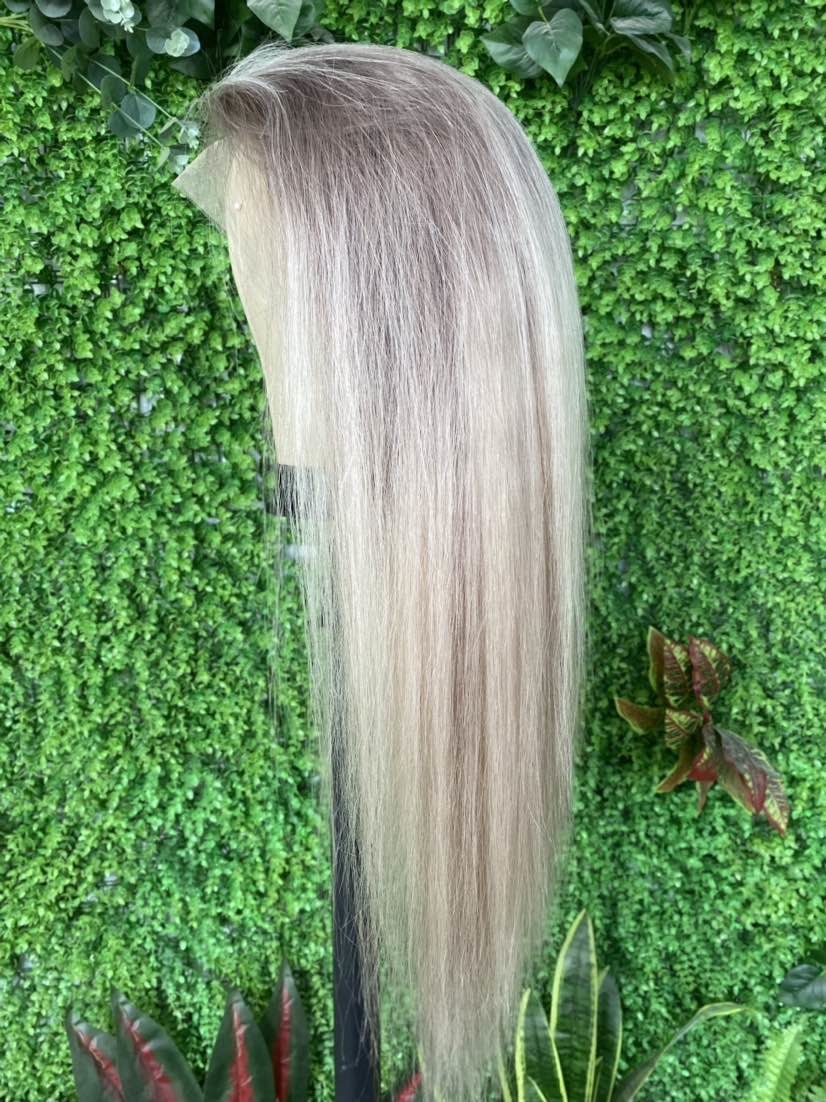 China Transparent Blonde HD Full Lace Human Hair Wigs Highlighted Lace Front Colored Ombre Highlight Lace Frontal Wigs on sale