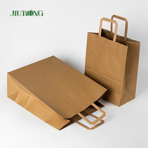 China SOS Brown Kraft Paper Bag With Handle Recycled Lunch Food Packaging on sale
