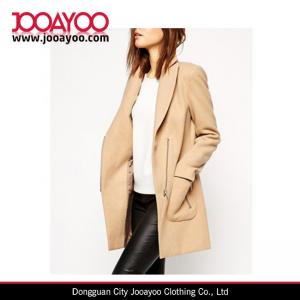 China Contrast Color Lapel Diagonal Zipper Slim Fit Woolen Long Coat on sale