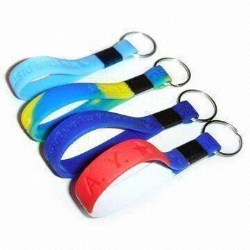 Cheap Silicone Wristband Keychains, Customized Logos are Welcome, Popular for Promotions and Charity for sale