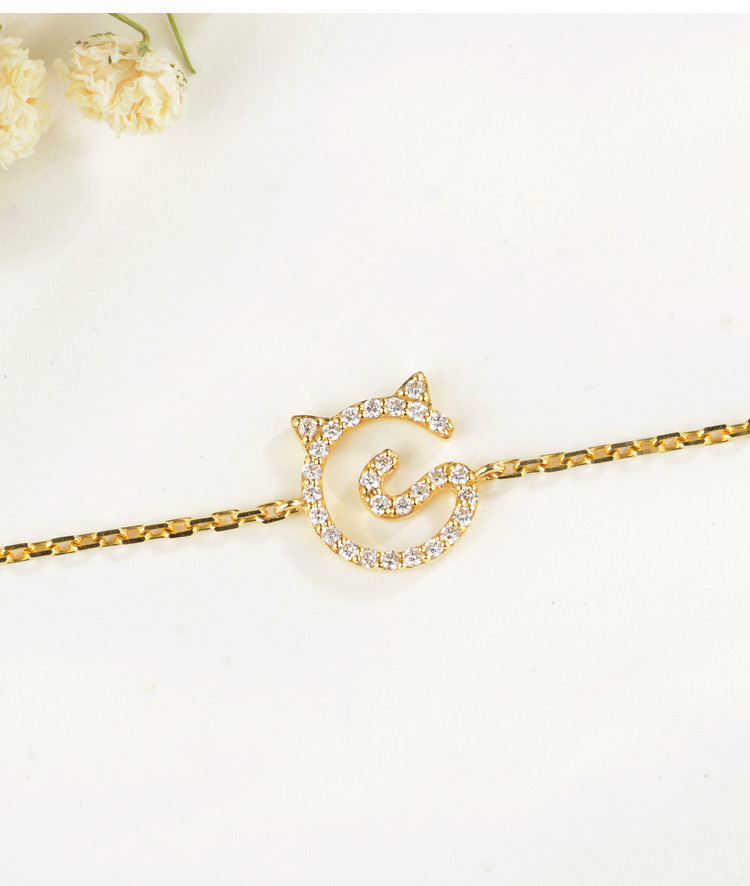 Cheap Kitten Nameplate 0.11ct 18K Gold Diamond Bracelets Unique Engagement Gold Bullion for sale