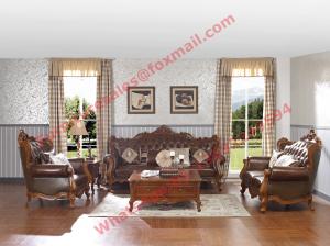 Cheap European Classic Solid Wooden Carving Frame with Italy Leather Upholstery Sofa Set for sale