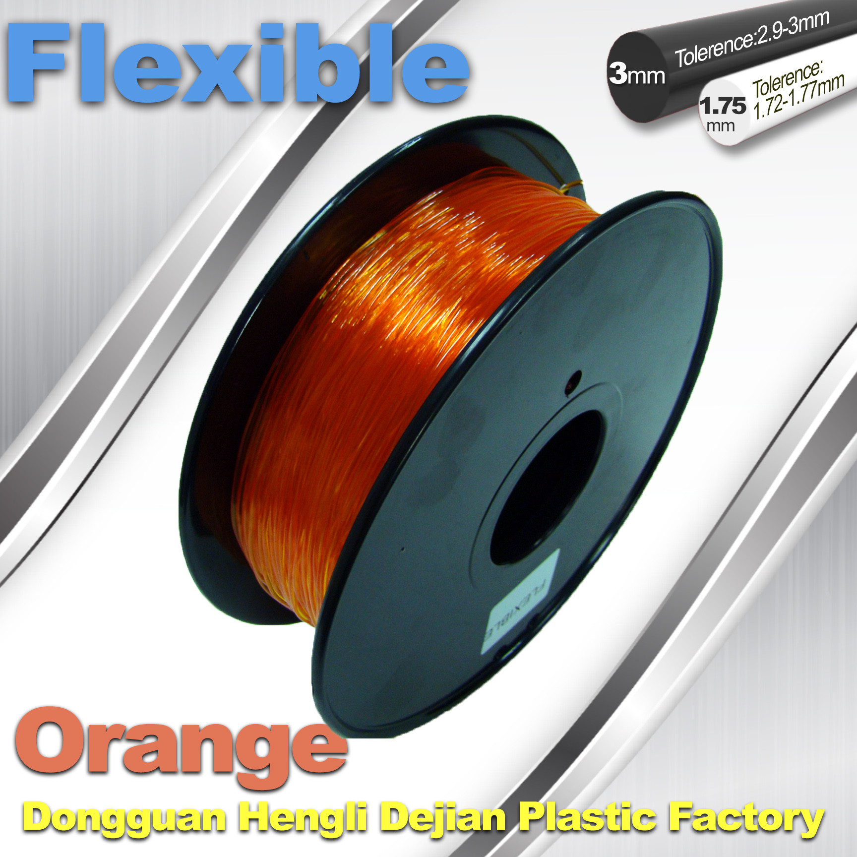 Cheap Orange 3.0mm / 1.75mm Rubber  Flexible 1.0KG / Rolls 3D Printer Filament for sale