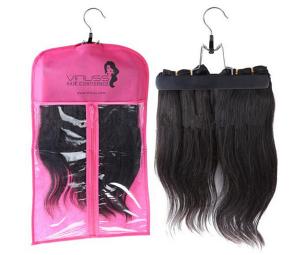 Cheap Custom pvc hair extensions carrier hair extension hanger bags.Size 29CM*65CM.Material is PVC and  woven for sale