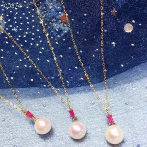 Ruby Gemstone Gold Jewelry Pendant Chain Necklace With Freshwater Pearls