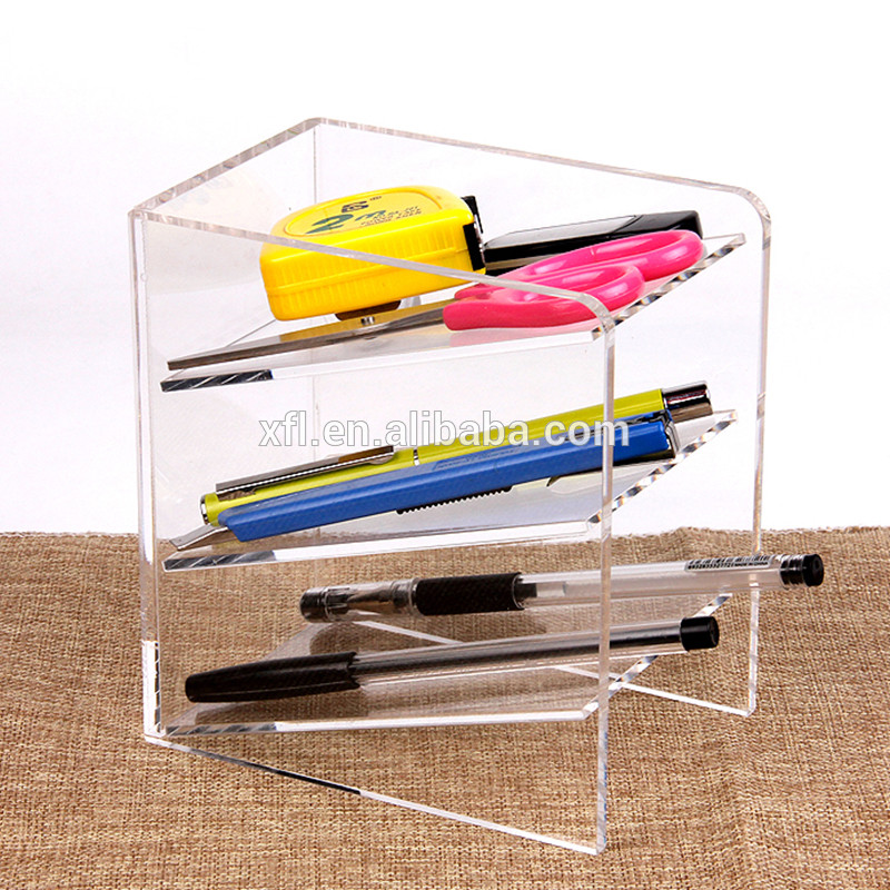 Cheap 3 Tier Acrylic Shop Display Pen Holder Acrylic Stationery Shelf Display Rack Customized Logo for sale