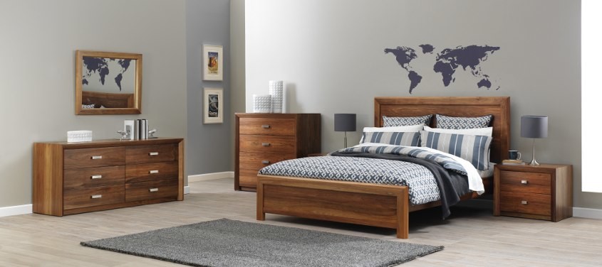 Cheap Apartment Furniture Bedroom Furniture Set Queen Size Bed Bedside Tables with Drawer Chest made by Walnut wood E1 MDF for sale