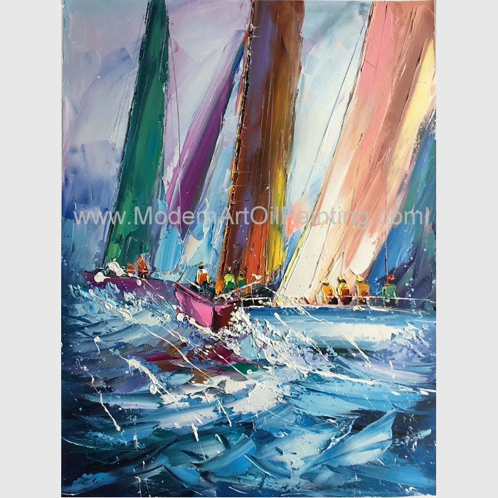 Cheap Abstract Palette Knife Sailing Boats Paintings, Hand Painted Thick Oil Canvas Art for sale
