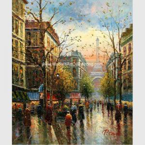 Cheap Contemporary Paris Street Scene Canvas Painting Palette Knife Stretching Frame for sale