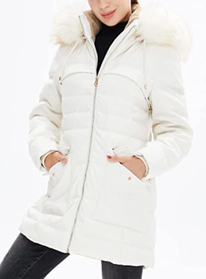 China Polyester Modacrylic Womens Long Puffer Coat With Detachable Fur Collar on sale