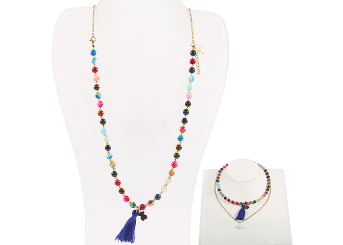China Polished Gemstone Beaded Necklaces Unisex Natural Gemstone Jewelry With Tassel on sale