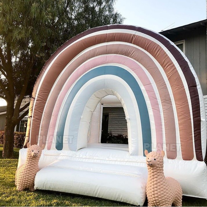 Cheap PVC tarpaulin outdoor party rental Inflatable Rainbow bouncer with slide kids combo bounce house for sale