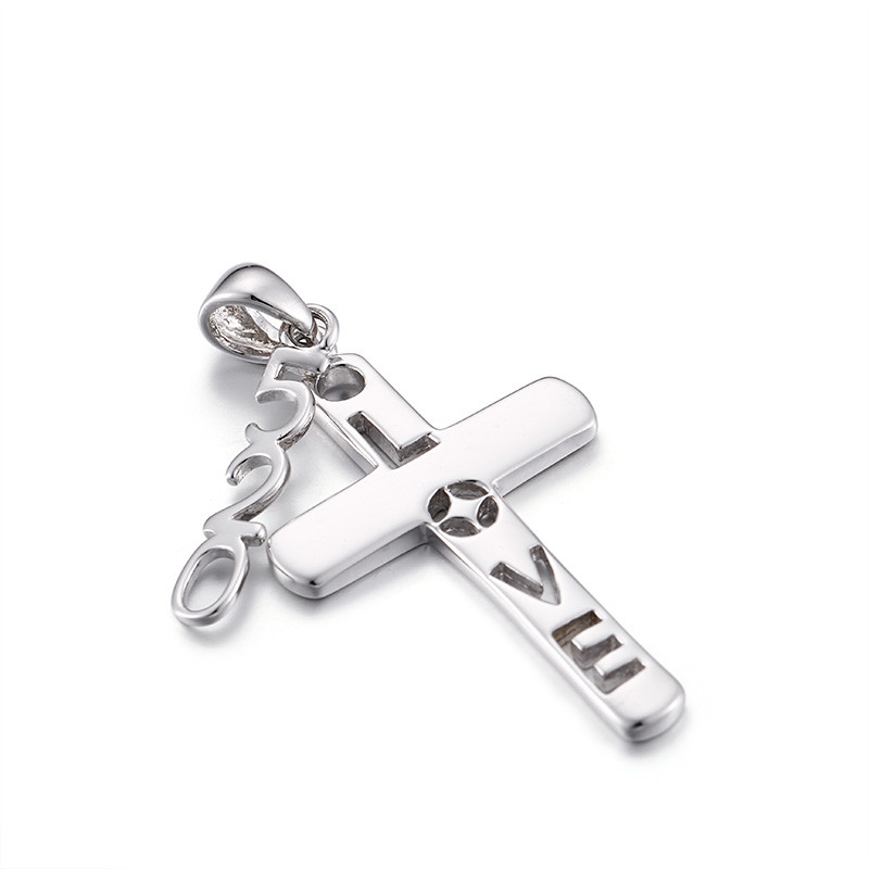 Cheap 2.89g Sterling Silver CZ Cross Pendant OEM Love Letter Pendant Necklace for sale
