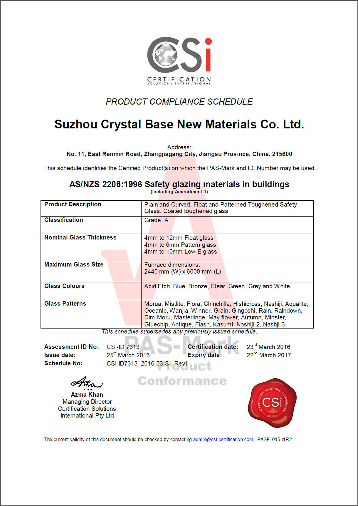Suzhou Crystal Base New Materials Co.,Ltd Certifications