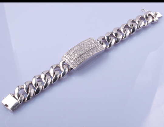 Cheap 96.25 Grams 925 Silver CZ Bracelet 19cm Matching Magnetic Bracelets For Couples for sale
