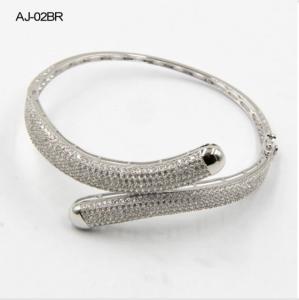Cheap 12.57g 925 Sterling Silver Bangles With Cubic Zirconia Two Lines for sale