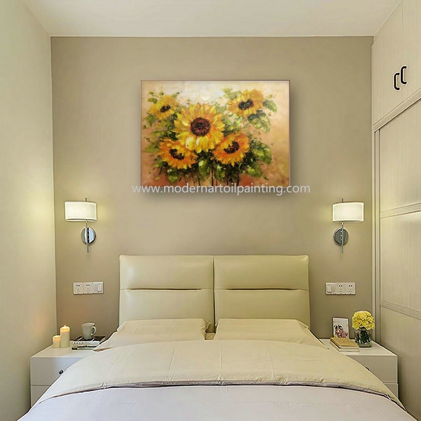 Cheap Sunflower Palette Knife Oil Painting Flowers Wall Art For Bedroom for sale