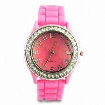 Cheap Waterproof Silicone Wristwatch with Diamond, Customized Logos and Designs are Welcome for sale