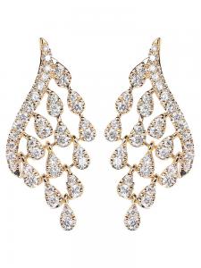Cheap 18K Gold Feather Diamond Stud Earrings 2.0g Art Deco Engagement Earring for sale