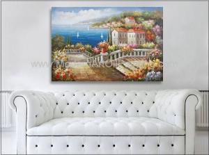 Cheap Mediterranean Seascape Paintings , Contemporary Coastal Canvas Wall Art for sale