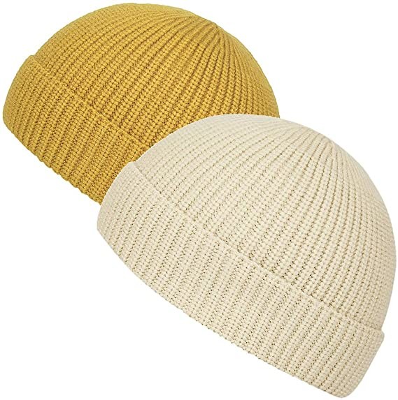 Cheap Yellow Acrylic Plain Knit Beanie Hats With Short Brim Adult Size for sale