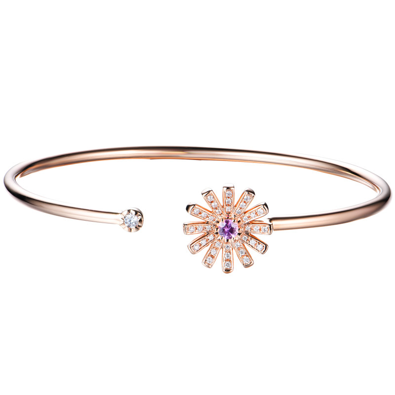 Cheap 18K Gold Diamond Pink-Blue Gemstone Bangle 0.24ct 13 mm Diameter of the Flower for sale