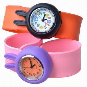 Cheap Silicone Slap Watch w/ Rabbit Design, Customized Logos/Designs are Welcome, Good for Children Gifts for sale