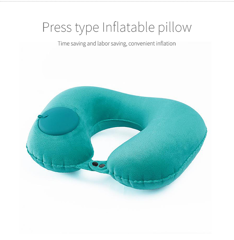WMXP0028 Eco Friendly Inflatable Travel Pillow foldable flocked Auto Press Pump inflatable travel neck pillow with bag
