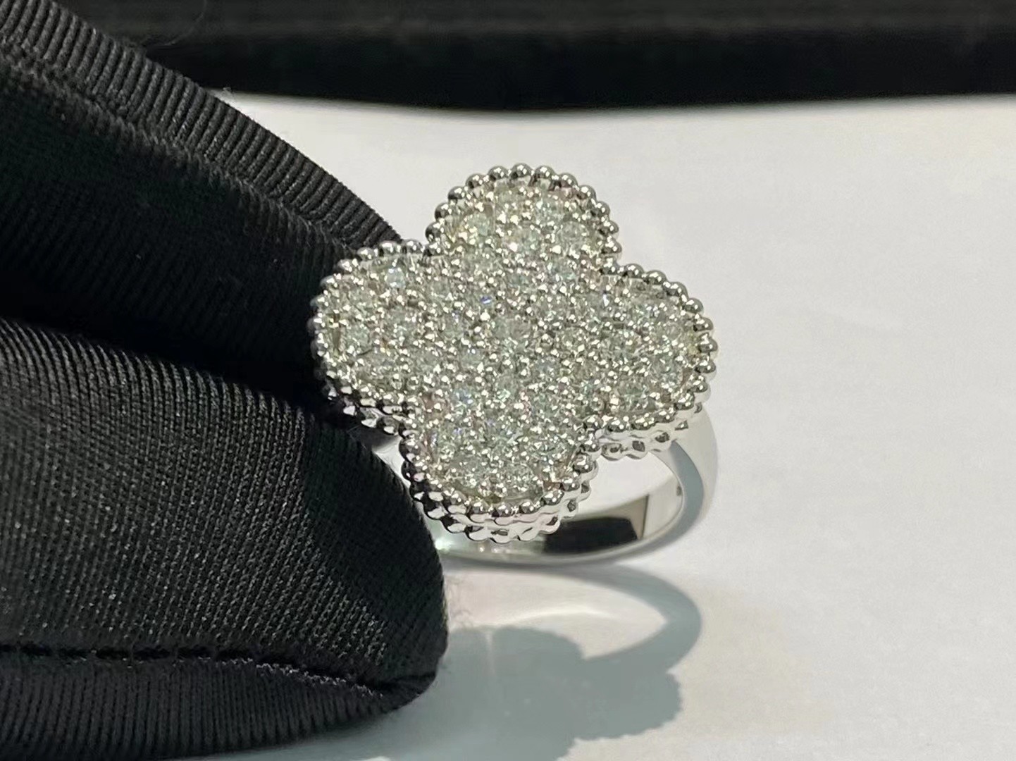 Buy cheap Authentic Van Cleef Arpels 18K White Gold Diamond Paved Magic Alhambra Ring from wholesalers