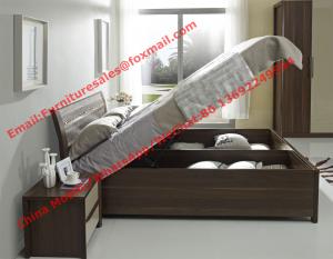 Cheap Lift mechanism storage bed in classic wooden bedroom furniture for sale