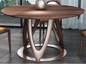 Cheap Nordic style Living room Furniture Walnut Wooden Circular Dining table in Special design Legs and Stainless steel plate for sale