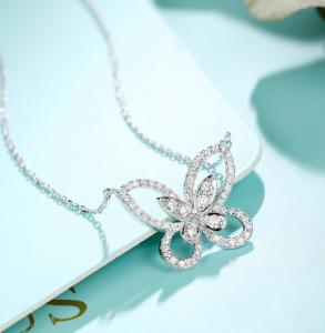 Cheap 0.45ct 18K Gold Diamond Necklace 3.8g White Gold Diamond Butterfly Necklace for sale