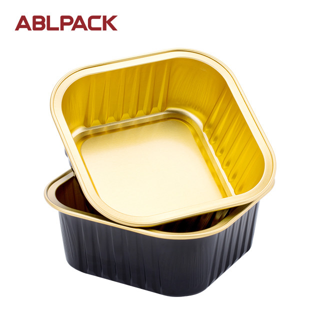 Cheap Aluminium Foil Food Containers Rectangle Aluminum Tray Black and Gold Foil Container for sale