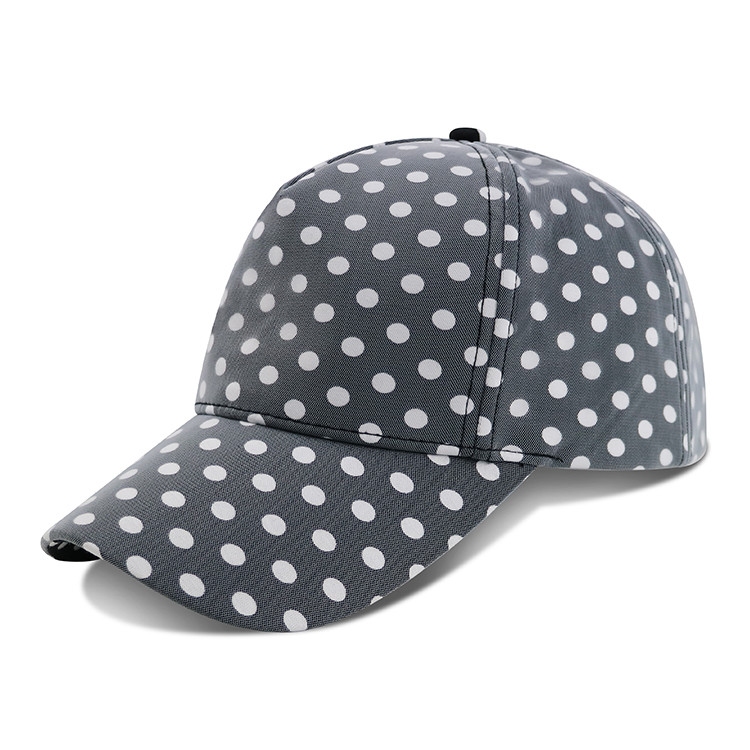 Cheap Curved Brim Baseball Cap / Youth Fitted Baseball Hats With Plain Black White Dot Printed for sale