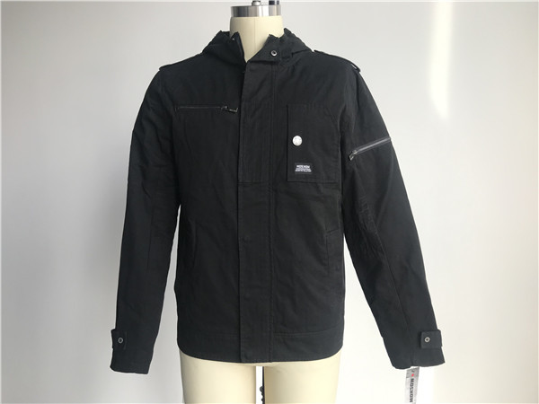 Cheap Male Military Cotton Woven Fabric Jacket Black Color With Hood TW58969 for sale