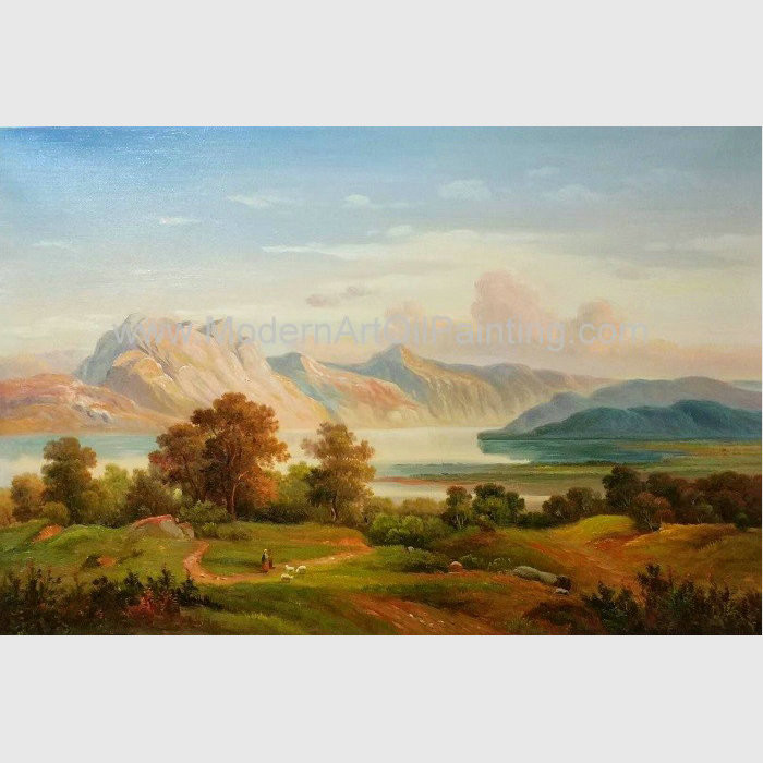 Cheap Mountain Landscape Painting, Fall Original Oil Landscape Paintings For Interior Design for sale