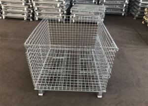 Cheap Galvanized Storage Box 6.4mm Metal Pallet Cage With Feet / Foldable Wire Frame for sale