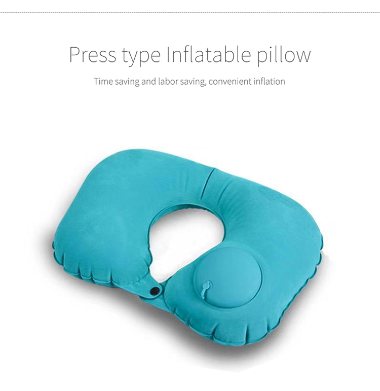 WMXP0003 New Fashion Inflatable Travel Pillow flocked Auto Press Pump inflatable travel neck pillow with bag