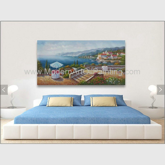 Cheap Acrylic Classic Mediterranean Scenes Oil Painting Colorful Oceanside for sale