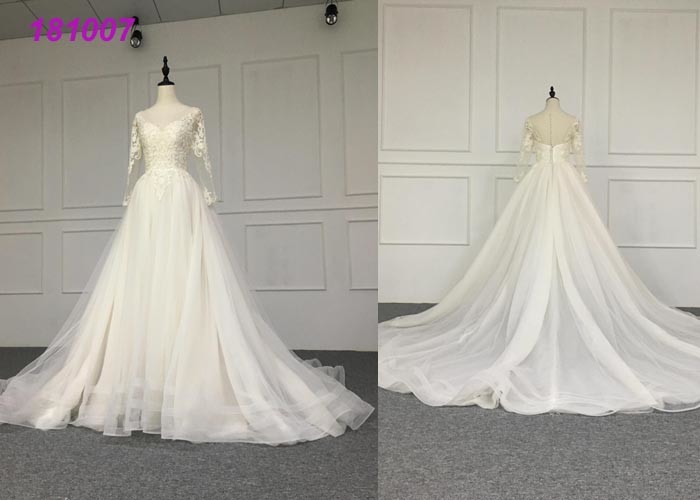 Cheap Crystal A Line Ball Gown Wedding Dress / Tulle Long Sleeve Ball Gown Wedding Dress for sale