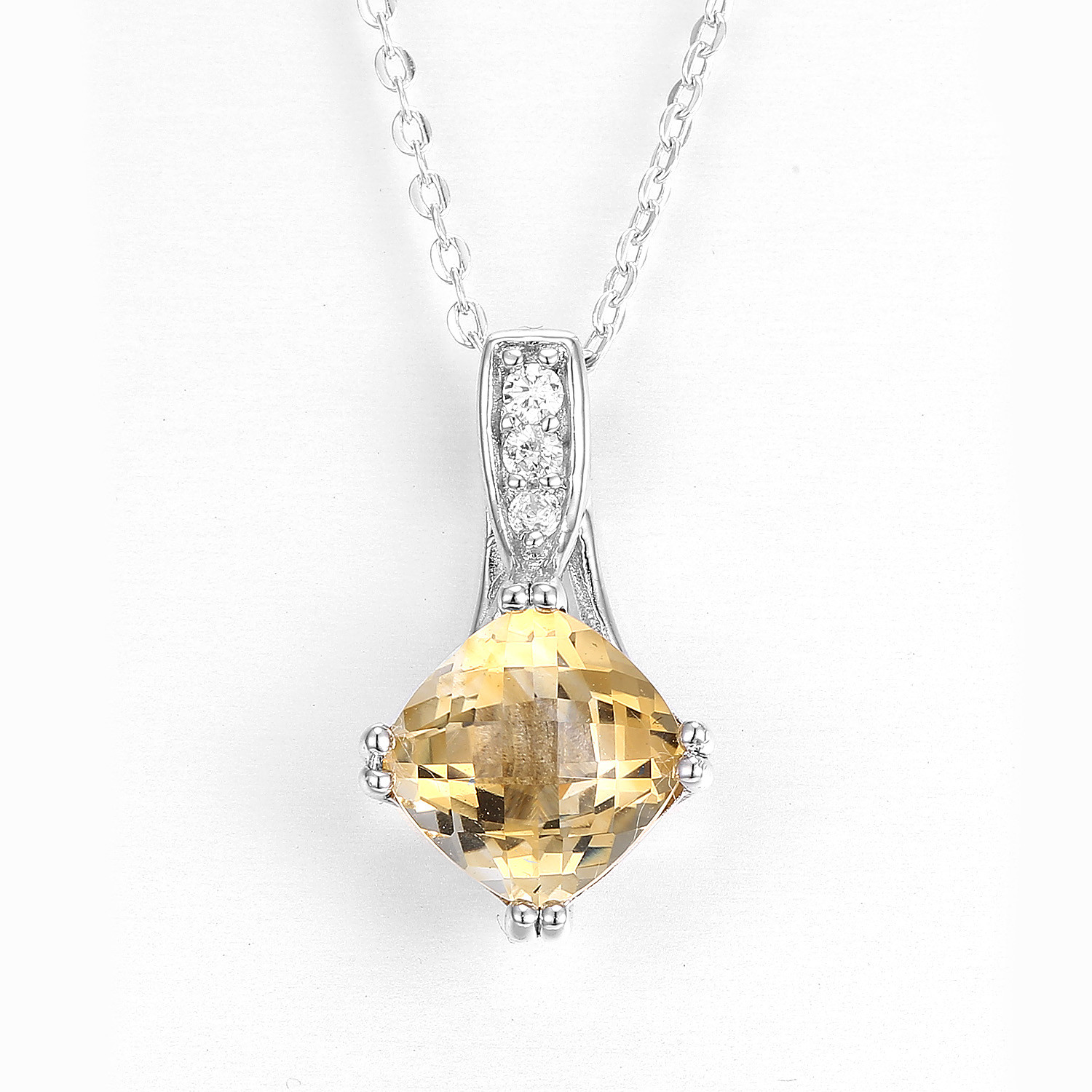 Cheap Cushion Yellow Gold Citrine Pendant 3.0g Birthstone Charm Necklace For Grandma for sale