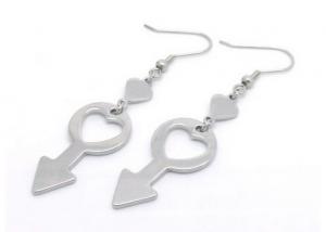 Cheap Girls Stainless Steel Heart Earrings , Cute Key Charms Steel Hoop Earrings for sale