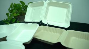 Cheap biodegradable disposable sugarcane bagasse takeaway food container packaging 3 compartment lunch box for sale