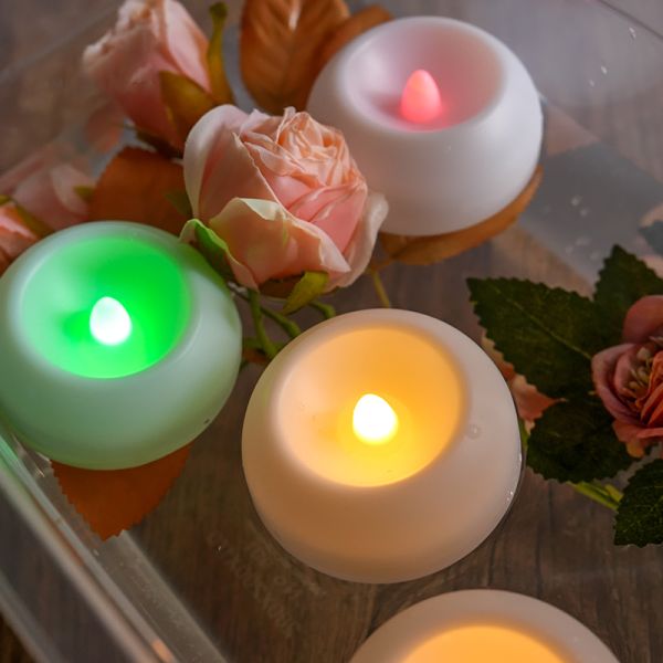 Glossy Floating Water Candle Warm White Flickering Tealight Candles 200 Hours 24 Pack