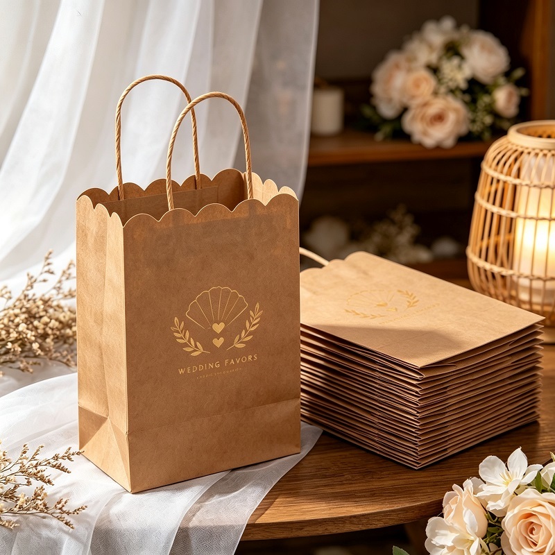 Scalloped edge kraft paper party loot bag with twisted handles for favors