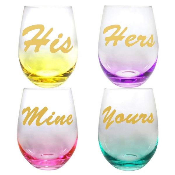 Egg Shape  Stemless Clear Wine Glass ，Clear Stemless Wine Glasses With Golden Fonts