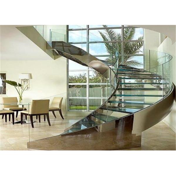 Round Glass Modern Curved Staircase With Double U Channel Stringer